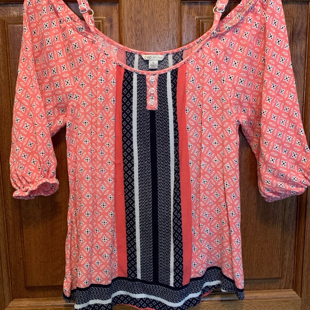 Pink and Navy off the shoulder blouse